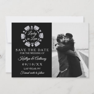 Silver Glitter Poker Chip Casino Wedding Photo Save The Date