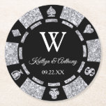 Silver Glitter Poker Chip Casino Wedding Round Paper Coaster<br><div class="desc">Celebrate in style with these trendy poker chip coasters. The design is easy to personalise with your own wording and your family and friends will be thrilled when they see these fabulous coasters.</div>