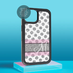 Silver Glitter Polka Dot Pattern with Monogram Pin