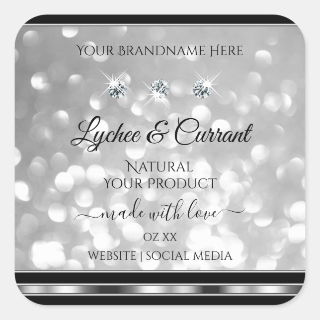 Silver Glitter Product Labels Sparkling Diamonds (Front)