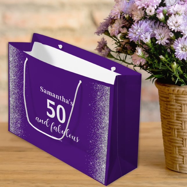 Silver Glitter Purple 50th Birthday  Large Gift Bag (Creator Uploaded)