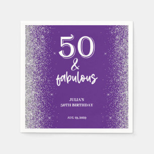 Silver Glitter Purple 50th Birthday Party  Napkin