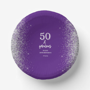 Silver Glitter Purple 50th Birthday Party Paper Plate
