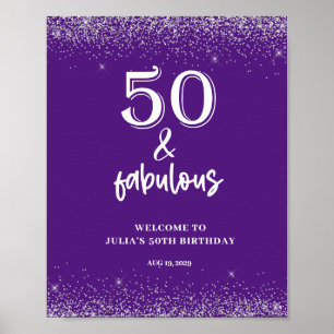 Silver Glitter Purple 50th Birthday Party  Poster