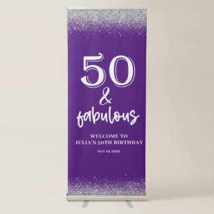  Silver Glitter Purple 50th Birthday Party  Retractable Banner