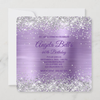 Silver Glitter Purple Brushed Foil 60th Birthday Invitation