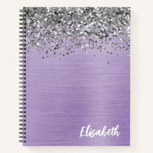 Silver Glitter Purple Brushed Metal Monogram  Notebook