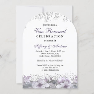 Silver Glitter Purple Floral Vow Renewal Arch Invitation