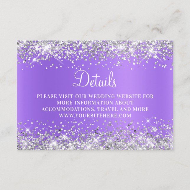 Silver Glitter Purple Lavender Wedding Details Enclosure Card (Front)