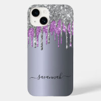 Silver glitter purple sparkle monogram glam