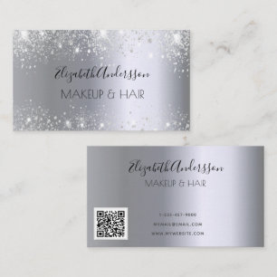 Silver glitter QR code elegant Business Card