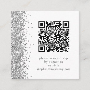 Silver Glitter QR code RSVP Wedding Enclosure Card