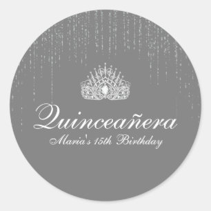 Silver Glitter Quinceanera Classic Round Sticker
