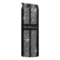 Silver Glitter Race Stripe Personalised Travel Mug