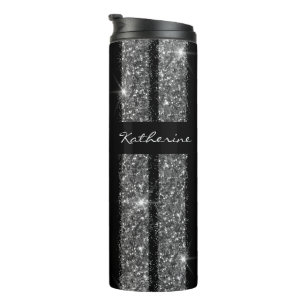 Silver Glitter Race Stripe Personalised Travel Mug