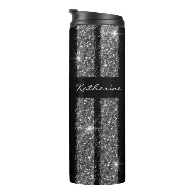 Silver Glitter Race Stripe Personalised Travel Mug (Rotated Right)