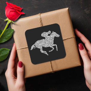 Silver Glitter Racehorse Derby Bridal Shower Square Sticker