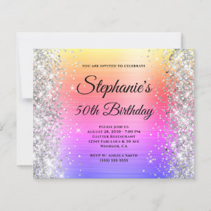 Silver Glitter Rainbow Foil Monogram 50th Birthday