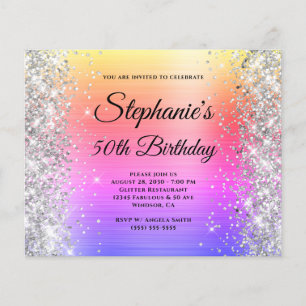 Silver Glitter Rainbow Foil Monogram 50th Birthday Flyer