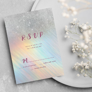 Silver glitter rainbow holographic RSVP Invitation