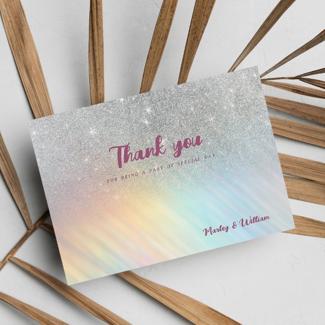 Silver glitter rainbow holographic Thank You Invitation (Silver glitter rainbow holographic Thank You)