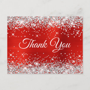 Silver Glitter Red Foil 21st Birthday Thank You Postcard