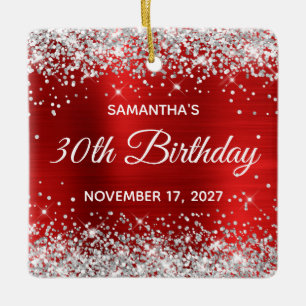 Silver Glitter Red Foil 30th Birthday Ceramic Ornament