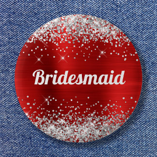 Silver Glitter Red Foil Bridesmaid 6 Cm Round Badge