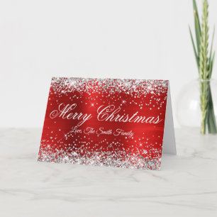Silver Glitter Red Foil Family Photo Card