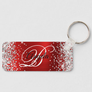 Silver Glitter Red Foil Fancy Monogram Key Ring