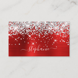 Silver Glitter Red Foil Girly Signature Business C Business Card