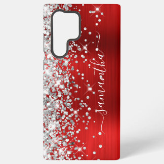 Silver Glitter Red Foil Girly Signature Samsung Galaxy Case