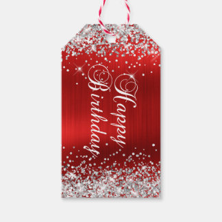 Silver Glitter Red Foil Happy Birthday Gift Tags