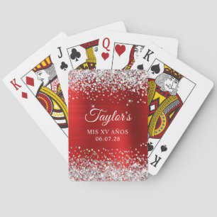 Silver Glitter Red Foil Mis XV Anos Birthday Playing Cards