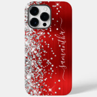 Silver Glitter Red Foil Modern Girly Signature