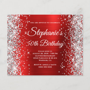 Silver Glitter Red Foil Monogram 50th Birthday Flyer