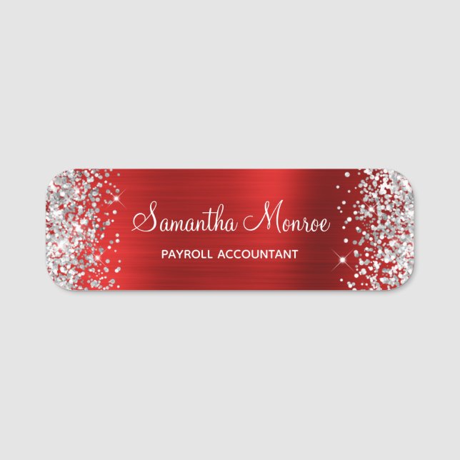 Silver Glitter Red Foil Name Title Name Tag (Front)