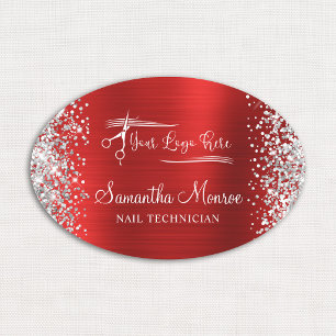Silver Glitter Red Foil Name Title Tag