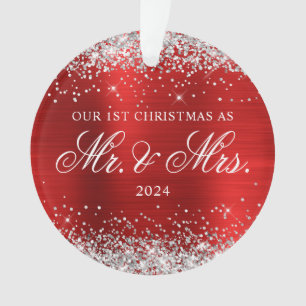 Silver Glitter Red Foil Our 1st Christmas Photo Ornament