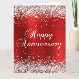 Silver Glitter Red Happy Anniversary Card