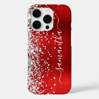 Silver Glitter Red Metallic Girly Signature iPhone 16 Pro Case