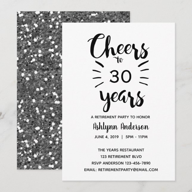 Silver Glitter Retirement Party Invitation (Front/Back)
