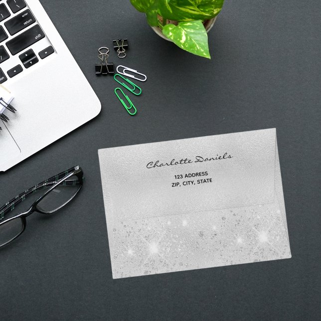 Silver glitter return address envelope (Creator Uploaded)
