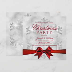 Silver Glitter & Ribbon   Xmas Holiday  Invitation