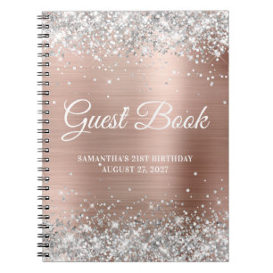 Silver Glitter Rose Gold 21st Birthday Guestbook Notebook