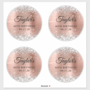 Silver Glitter Rose Gold 6" Circles 40th Birthday