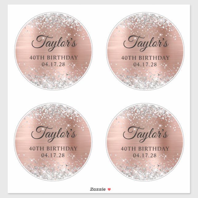 Silver Glitter Rose Gold 6" Circles 40th Birthday (Sheet)