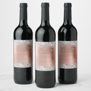 Silver Glitter Rose Gold Foil Blank Wine Label