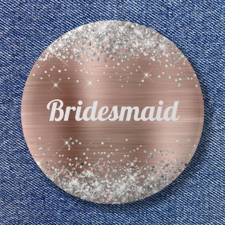 Silver Glitter Rose Gold Foil Bridesmaid 6 Cm Round Badge