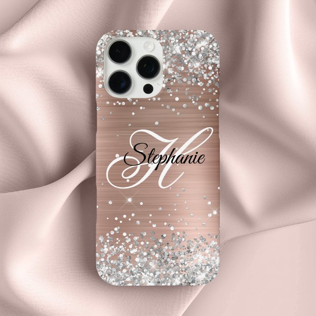 Silver Glitter Rose Gold Foil Fancy Monogram Case-Mate iPhone Case (Silver Glitter Rose Gold Foil Fancy Monogram Case-Mate iPhone Case)